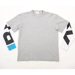 Burberry sz M T shirt long logo sleeves gray